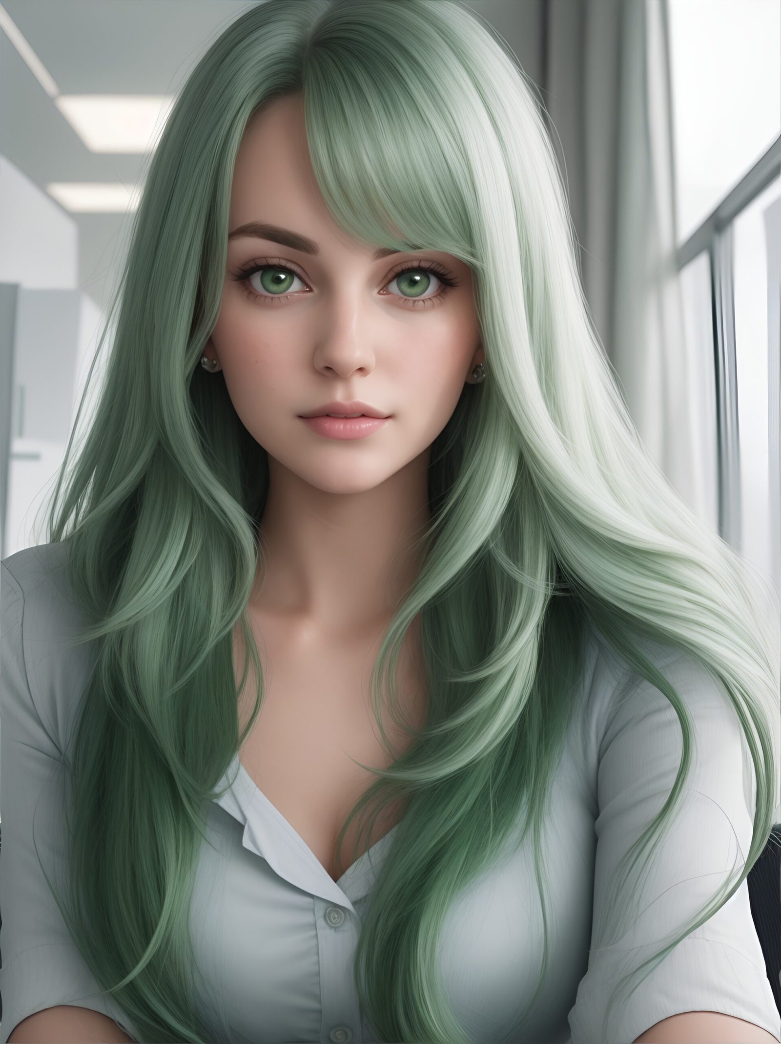 ai generated image of a beautiful girl with green hair with leonardo ai for ai avatar video