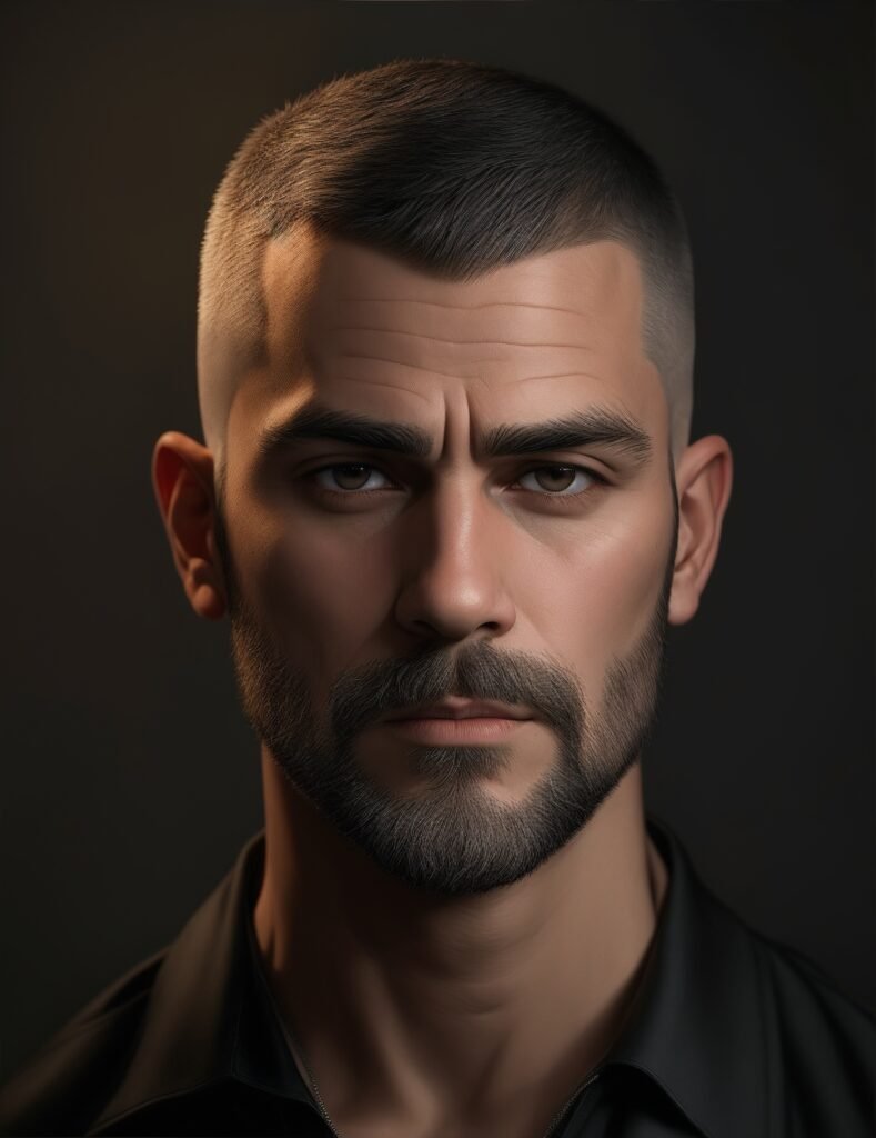 Portrait shot of a masculine handsome man in crew hair cut ai generated art in leonardo ai tool