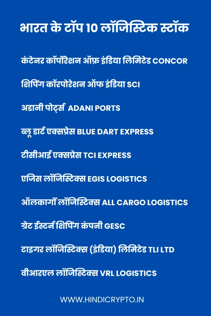 भारत के टॉप 10 लॉजिस्टिक स्टॉक | Top 10 Logistics Stocks list in Hindi
