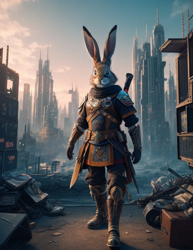 AI generated image of a rabbit as a warrior with LeonardoAi